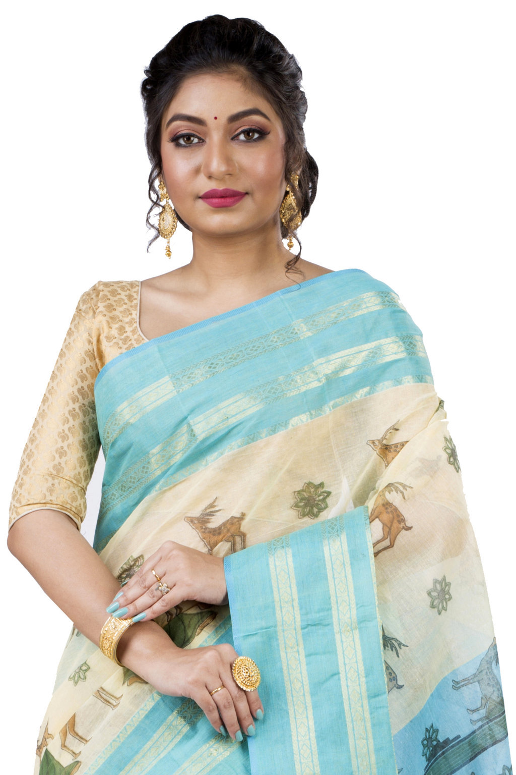 Blue Pure Cotton Sakuntala Tant Saree Print (1830)